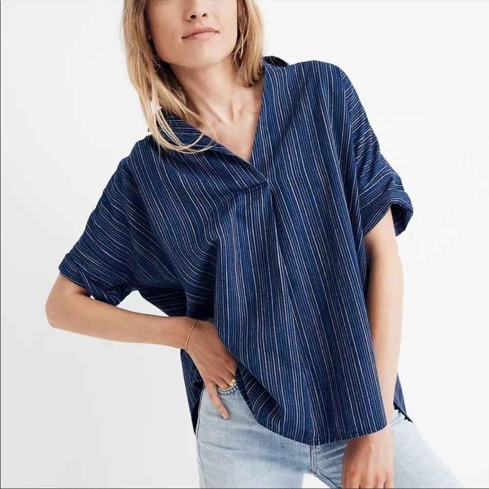 Madewell Courier Button-Back Shirt in Cecile Striped XL